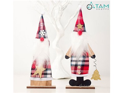 Ông già Noel gỗ tam giác râu trắng áo caro X-MHDB-04